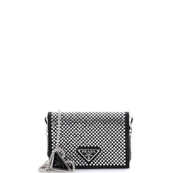 Prada Flap Card Holder With Chain Satin #220538P15B